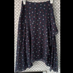 H&M Navy Floral High-Waisted Midi Skirt